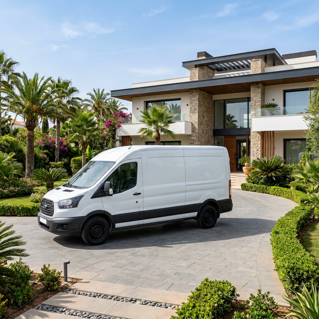 Véhicule professionnel Jardinier1 devant une villa à Rabat